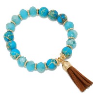 Lux Imperial Blue Jasper Stones Tassel Bracelet